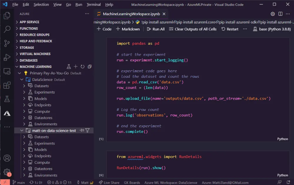 Interface VS Code Python na Azure